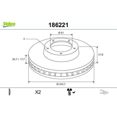 VALEO Bremsscheibe 186221 VALEO Bremsscheibe 186221