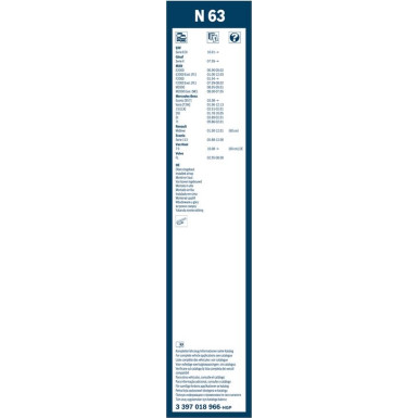 Bosch Wischerblatt N63 3397018162 Bosch Wischerblatt N63 3397018162