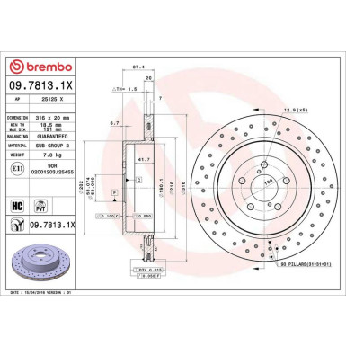 Bremsscheibe HA Xtra 09.7813.1X Bremsscheibe HA Xtra 09.7813.1X