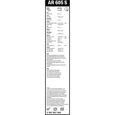 Bosch Scheibenwischer Aerotwin AR605S Bosch AeroTwin 600/350 3397007504 Bosch Scheibenwischer Aerotwin AR605S Bosch AeroTwin 600/350 3397007504