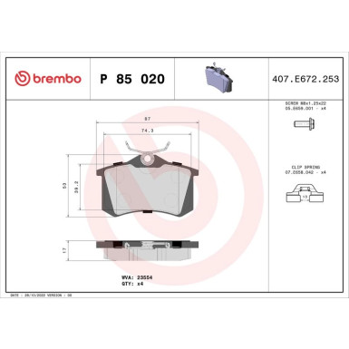 BREMBO Bremsklötze Xtra AUDI CITROEN FORD SEAT SKODA VW XTRA LINE P 85 020X
