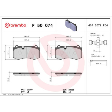 BREMBO Bremsklötze VA MERCEDES E, S-Klasse 02-13 PRIME LINE P 50 074