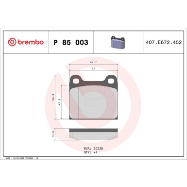 BREMBO Bremsklötze VA P 85 003 BREMBO Bremsklötze VA P 85 003