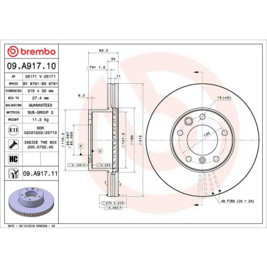 15 481 194 Bremsscheibe VA 09.A917.11 15 481 194 Bremsscheibe VA 09.A917.11