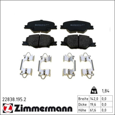 ZIMMERMANN Bremsbelagsatz, Scheibenbremse 22838.195.2 ZIMMERMANN Bremsbelagsatz, Scheibenbremse 22838.195.2