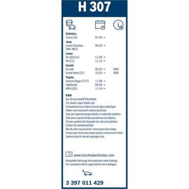 Bosch Wischerblatt H307 3397011429 Bosch Wischerblatt H307 3397011429