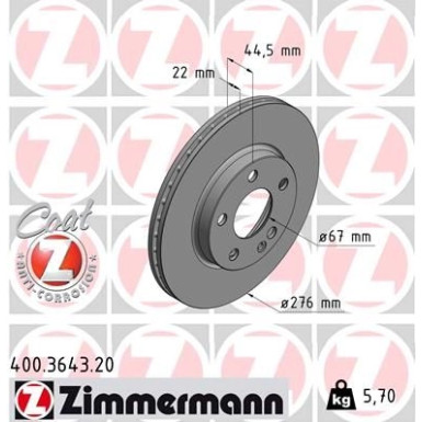 ZIMMERMANN Bremsscheibe 400.3643.20 ZIMMERMANN Bremsscheibe 400.3643.20