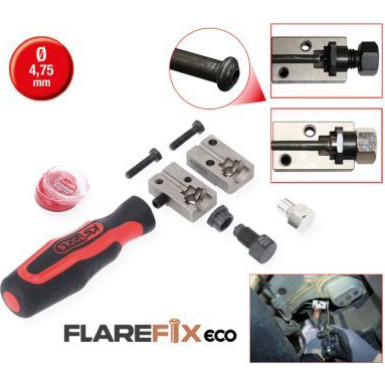 KS TOOLS FLAREFIXeco 4,75 mm Universal-Bremsleitungs-Crimpwerkzeug-Set, 4-teilig 122.1215