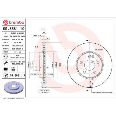 15 481 057 Bremsscheibe VA MERCEDES W169,W245 04 PRIME LINE - UV Coated 09.8681.11