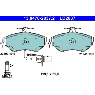 Bremsbelagsatz Audi P. A4 1.6-3.2 94-08 Keramik 13.0470-2837.2 Bremsbelagsatz Audi P. A4 1.6-3.2 94-08 Keramik 13.0470-2837.2