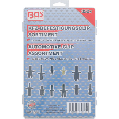 BGS Kfz-Befestigungsclip-Sortiment für VW, Audi, Volvo, Chrysler, Ford, Mercedes-Benz 350-tlg 9045