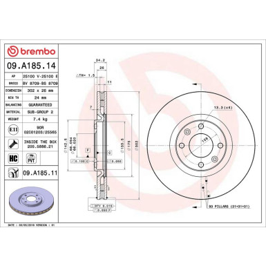 71 481 026 Bremsscheibe VA 09.A185.11 71 481 026 Bremsscheibe VA 09.A185.11