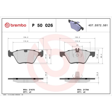 BREMBO Bremsklötze VA CHRYSLER MERCEDES E-Klasse 97-05 PRIME LINE P 50 026 BREMBO Bremsklötze VA CHRYSLER MERCEDES E-Klasse 97-05 PRIME LINE P 50 026
