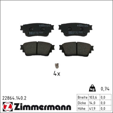 ZIMMERMANN Bremsbelagsatz, Scheibenbremse 22864.140.2