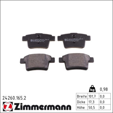 ZIMMERMANN Bremsbelagsatz, Scheibenbremse 24260.165.2