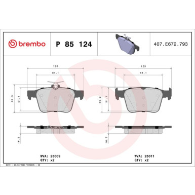BREMBO Bremsklötze HA AUDI A3 PRIME LINE P 85 124 BREMBO Bremsklötze HA AUDI A3 PRIME LINE P 85 124