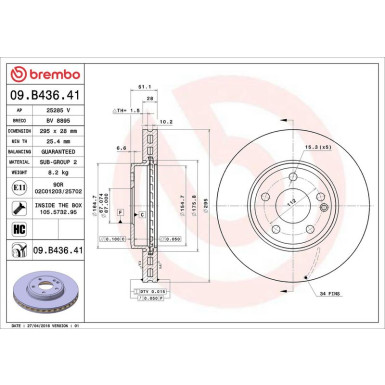 15 481 104 Bremsscheibe VA MERCEDES A,B-Klasse 11 PRIME LINE - UV Coated 09.B436.41 15 481 104 Bremsscheibe VA MERCEDES A,B-Klasse 11 PRIME LINE - UV Coated 09.B436.41