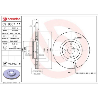 Bremsscheibe VA FIAT PRIME LINE - UV Coated 09.D307.11