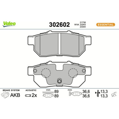 VALEO Bremsbeläge 302602 ESSENTIAL