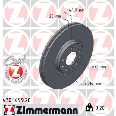 ZIMMERMANN Bremsscheibe 430.1499.20 ZIMMERMANN Bremsscheibe 430.1499.20