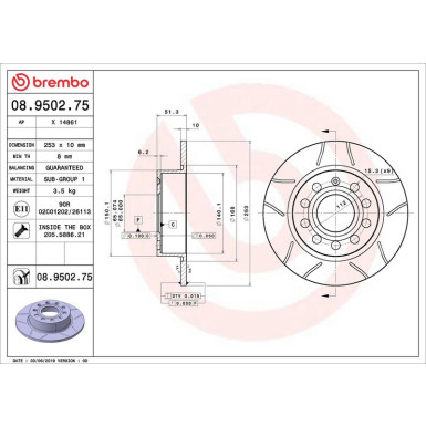 Bremsscheibe HA Brembo Max 08.9502.75 Bremsscheibe HA Brembo Max 08.9502.75