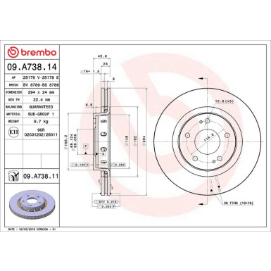 70 481 034 Bremsscheibe VA 09.A738.11 70 481 034 Bremsscheibe VA 09.A738.11