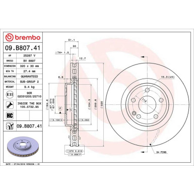 15 481 105 Bremsscheibe VA 09.B807.41 15 481 105 Bremsscheibe VA 09.B807.41