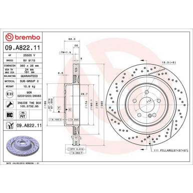 15 482 072 Bremsscheibe HA 09.A822.11 15 482 072 Bremsscheibe HA 09.A822.11