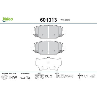 VALEO Bremsbeläge 601313 VALEO Bremsbeläge 601313