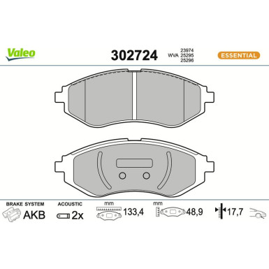 VALEO Bremsbeläge 302724 ESSENTIAL VALEO Bremsbeläge 302724 ESSENTIAL