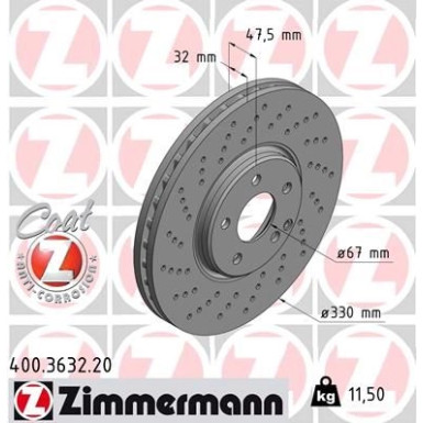 ZIMMERMANN Bremsscheibe 400.3632.20 Coat Z