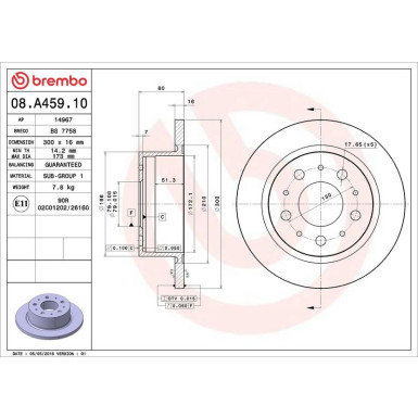 70 482 019 Bremsscheibe HA 08.A459.10 70 482 019 Bremsscheibe HA 08.A459.10