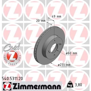 ZIMMERMANN Bremsscheibe 540.5311.20 Coat Z ZIMMERMANN Bremsscheibe 540.5311.20 Coat Z