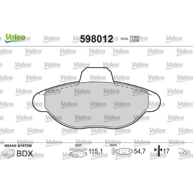 VALEO Bremsbeläge 598012 VALEO Bremsbeläge 598012