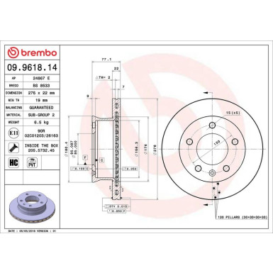 17 481 034 Bremsscheibe VA 09.9618.14 17 481 034 Bremsscheibe VA 09.9618.14
