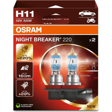 OSRAM H11 12V 55W PGJ19-2 NIGHT BREAKER® 220 +220% 2 St 64211NB220-2HB