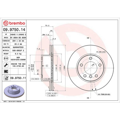 11 481 053 Bremsscheibe VA 09.9750.11 11 481 053 Bremsscheibe VA 09.9750.11