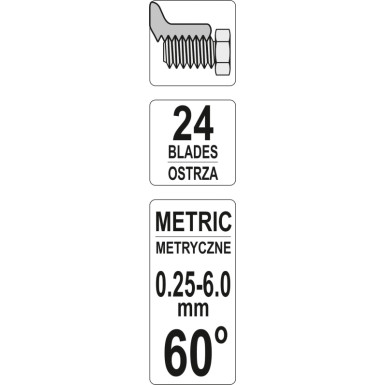 Gewinde-Messlehre Metrisch 60Ï Steigung 24 Blatt YT-29980