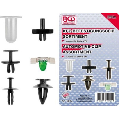 BGS Kfz-Befestigungsclip-Sortiment für BMW, VW 290-tlg 9042