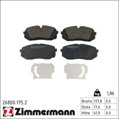 ZIMMERMANN Bremsbelagsatz, Scheibenbremse 26800.175.2 ZIMMERMANN Bremsbelagsatz, Scheibenbremse 26800.175.2