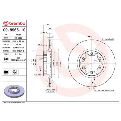 BREMBO Bremsscheibe 09.8965.10 BREMBO Bremsscheibe 09.8965.10