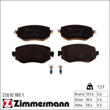 ZIMMERMANN Bremsbelagsatz, Scheibenbremse 22610.180.1 ZIMMERMANN Bremsbelagsatz, Scheibenbremse 22610.180.1
