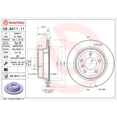 11 482 075 Bremsscheibe HA 09.B411.11 11 482 075 Bremsscheibe HA 09.B411.11