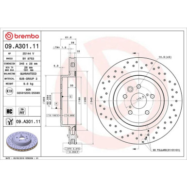 BREMBO Bremsscheibe 09.A301.11 BREMBO Bremsscheibe 09.A301.11