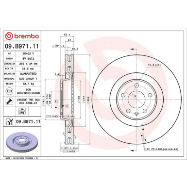 12 481 054 Bremsscheibe VA 09.B971.11 12 481 054 Bremsscheibe VA 09.B971.11
