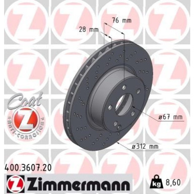 ZIMMERMANN Bremsscheibe 400.3607.20 ZIMMERMANN Bremsscheibe 400.3607.20