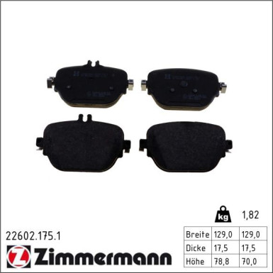 ZIMMERMANN Bremsbelagsatz, Scheibenbremse 22602.175.1 ZIMMERMANN Bremsbelagsatz, Scheibenbremse 22602.175.1
