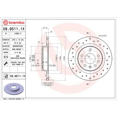 Bremsscheibe HA Xtra 08.9511.1X Bremsscheibe HA Xtra 08.9511.1X