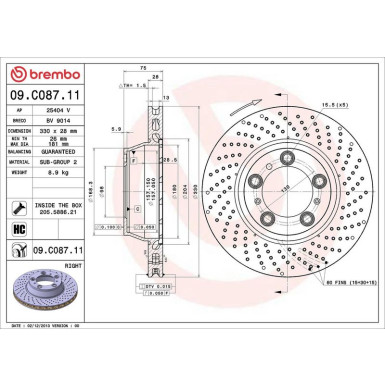 13 482 021 Bremsscheibe HA re 09.C087.11 13 482 021 Bremsscheibe HA re 09.C087.11