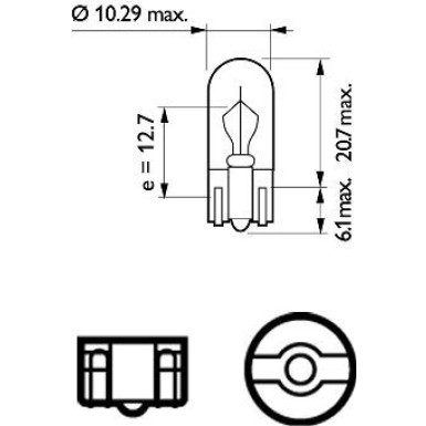 Glühlampe W3W 12V/3W W2,1X9,5D (Ca-Glas) Philips 12256CP